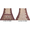 Sanskriti Vintage Sarees Indian IvoryPure Cotton Printed Sari 5+yd Craft Sustainable Fabric