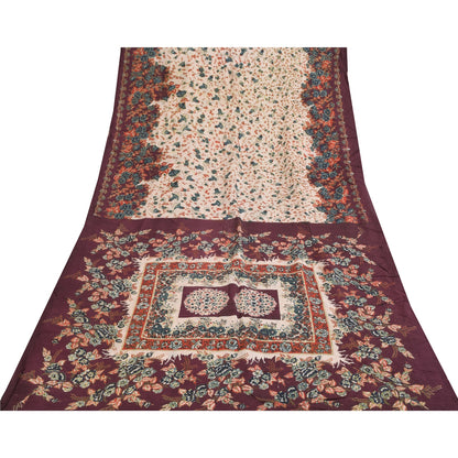 Sanskriti Vintage Sarees Indian IvoryPure Cotton Printed Sari 5+yd Craft Sustainable Fabric