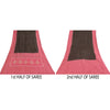 Sanskriti Vintage Sarees Pure Cotton Pink & Brown Bandhani PrintSari 5+yd Sustainable Fabric