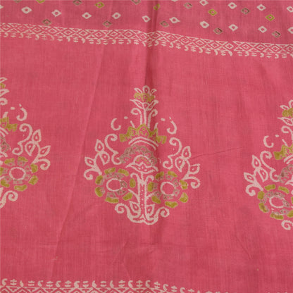 Sanskriti Vintage Sarees Pure Cotton Pink & Brown Bandhani PrintSari 5+yd Sustainable Fabric