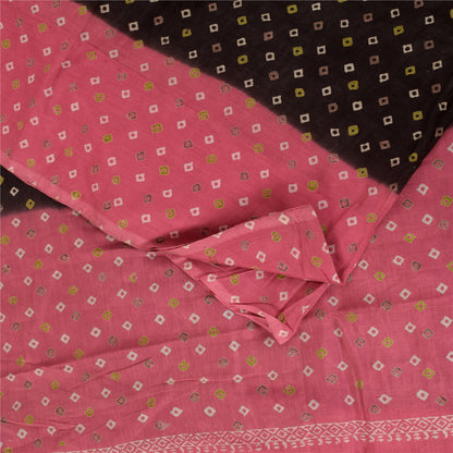 Sanskriti Vintage Sarees Pure Cotton Pink & Brown Bandhani PrintSari 5+yd Sustainable Fabric
