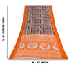 Sanskriti Vintage Sarees Brown & Orange Pure Cotton Ikat Print Sari 5+yd Sustainable Fabric