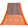 Sanskriti Vintage Sarees Brown & Orange Pure Cotton Ikat Print Sari 5+yd Sustainable Fabric
