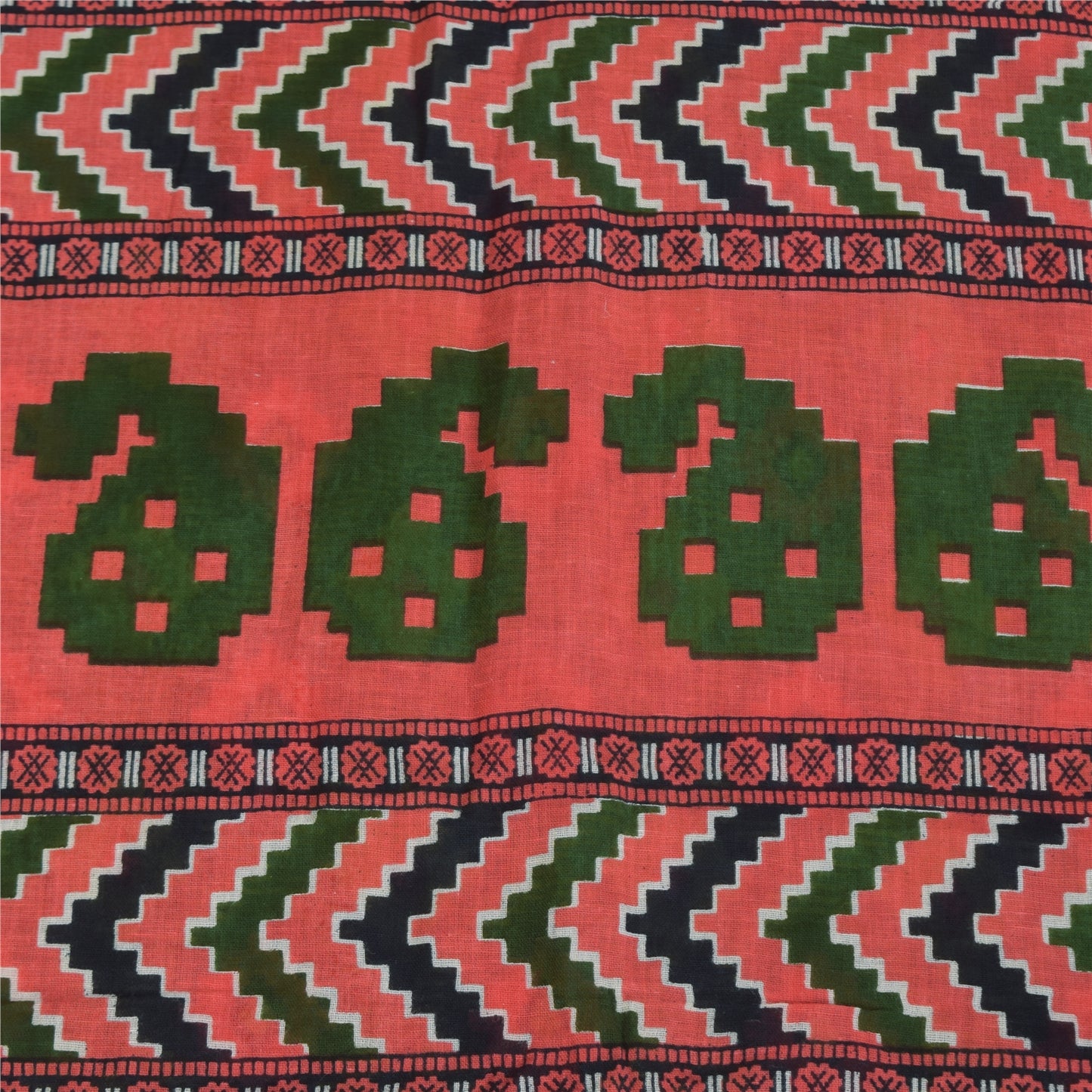 Sanskriti Vintage Sarees Indian Green Pure Cotton Printed Sari 5+yd Craft Sustainable Fabric