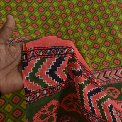 Sanskriti Vintage Sarees Indian Green Pure Cotton Printed Sari 5+yd Craft Sustainable Fabric