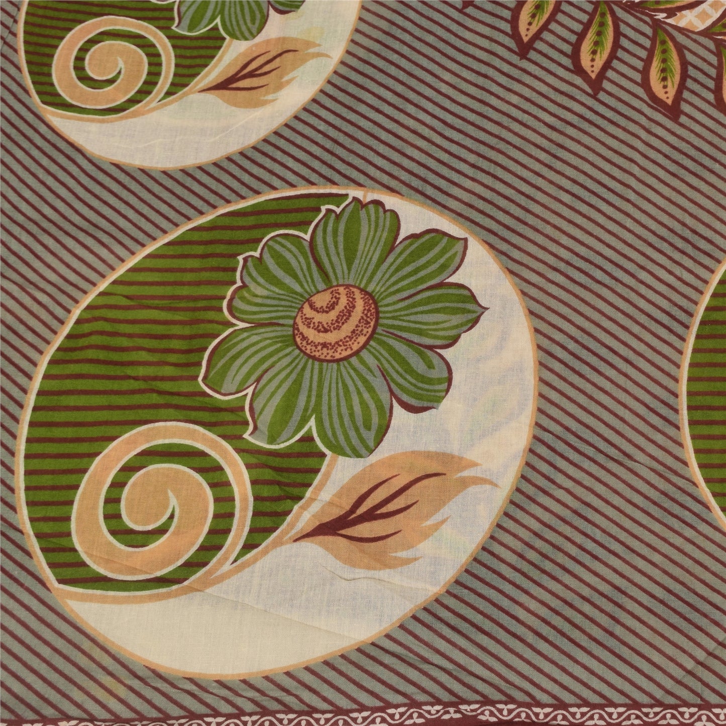 Sanskriti Vintage Sarees Indian Peach Pure Cotton Printed Sari 5+yd Craft Sustainable Fabric