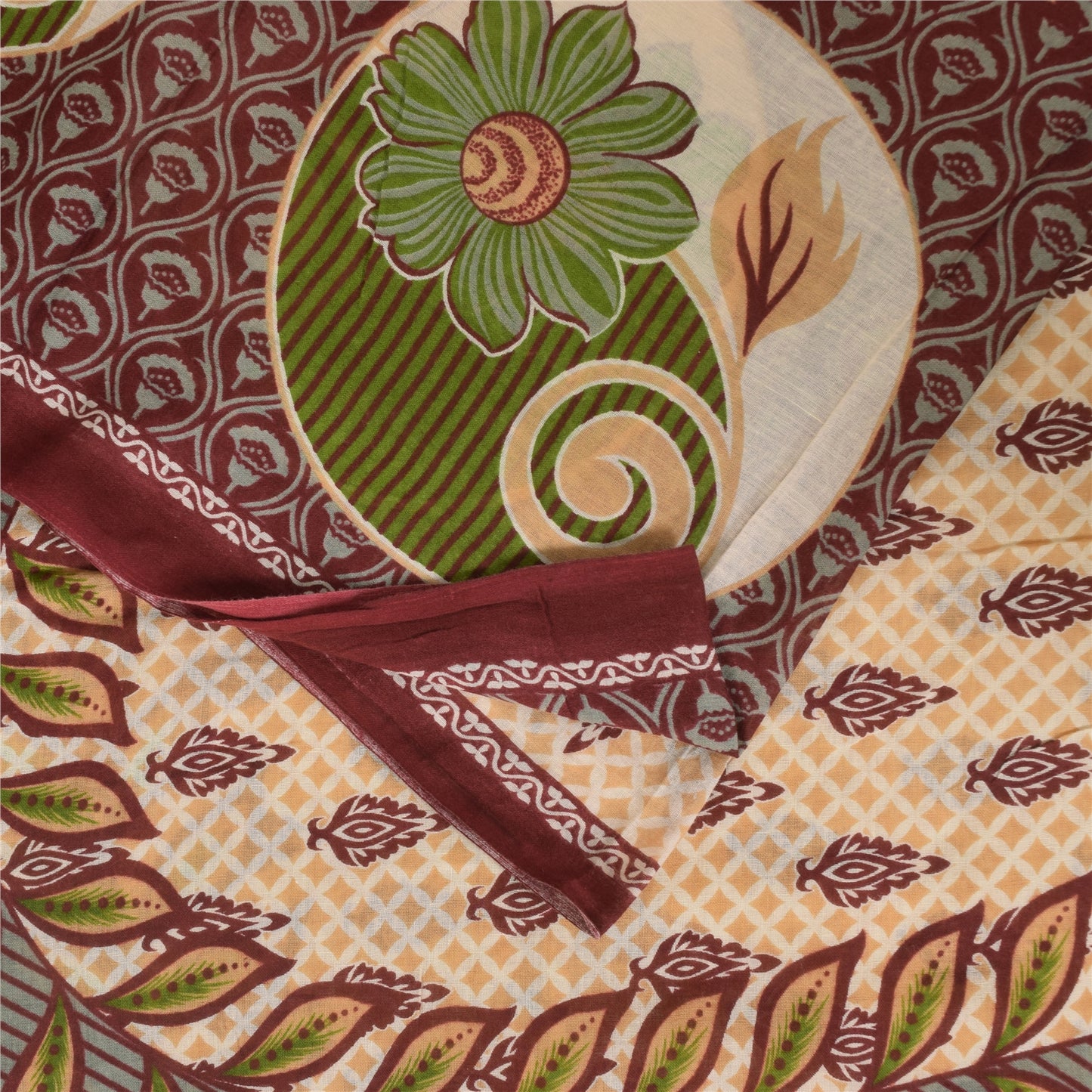 Sanskriti Vintage Sarees Indian Peach Pure Cotton Printed Sari 5+yd Craft Sustainable Fabric