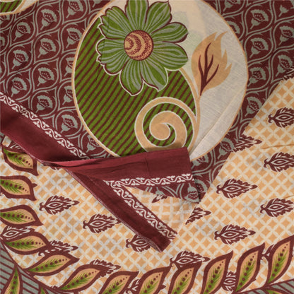 Sanskriti Vintage Sarees Indian Peach Pure Cotton Printed Sari 5+yd Craft Sustainable Fabric