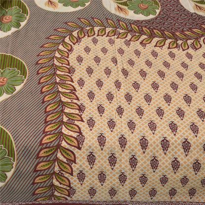 Sanskriti Vintage Sarees Indian Peach Pure Cotton Printed Sari 5+yd Craft Sustainable Fabric