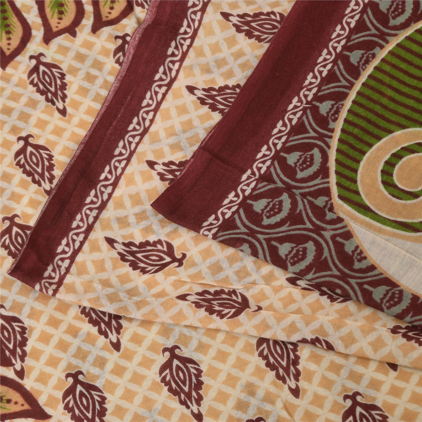 Sanskriti Vintage Sarees Indian Peach Pure Cotton Printed Sari 5+yd Craft Sustainable Fabric