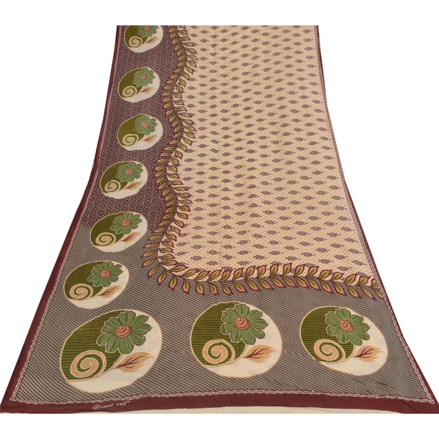 Sanskriti Vintage Sarees Indian Peach Pure Cotton Printed Sari 5+yd Craft Sustainable Fabric