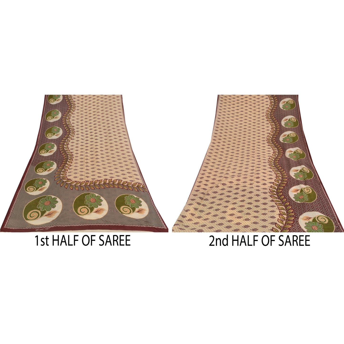 Sanskriti Vintage Sarees Indian Peach Pure Cotton Printed Sari 5+yd Craft Sustainable Fabric