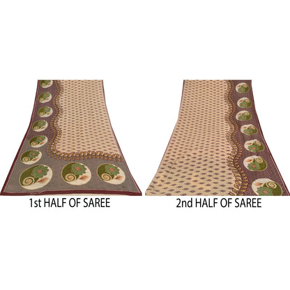 Sanskriti Vintage Sarees Indian Peach Pure Cotton Printed Sari 5+yd Craft Sustainable Fabric