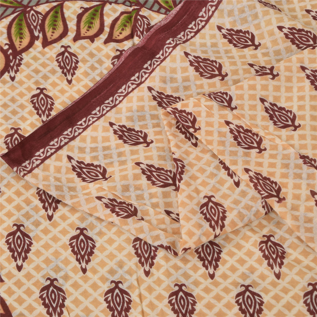 Sanskriti Vintage Sarees Indian Peach Pure Cotton Printed Sari 5+yd Craft Sustainable Fabric