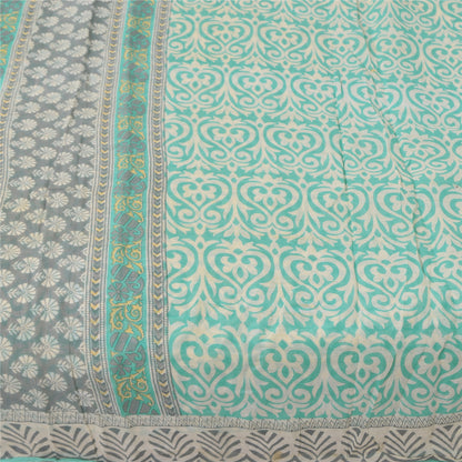 Sanskriti Vintage Sarees Sea-Green Pure Cotton Printed Sari 5+yd Craft Sustainable Fabric