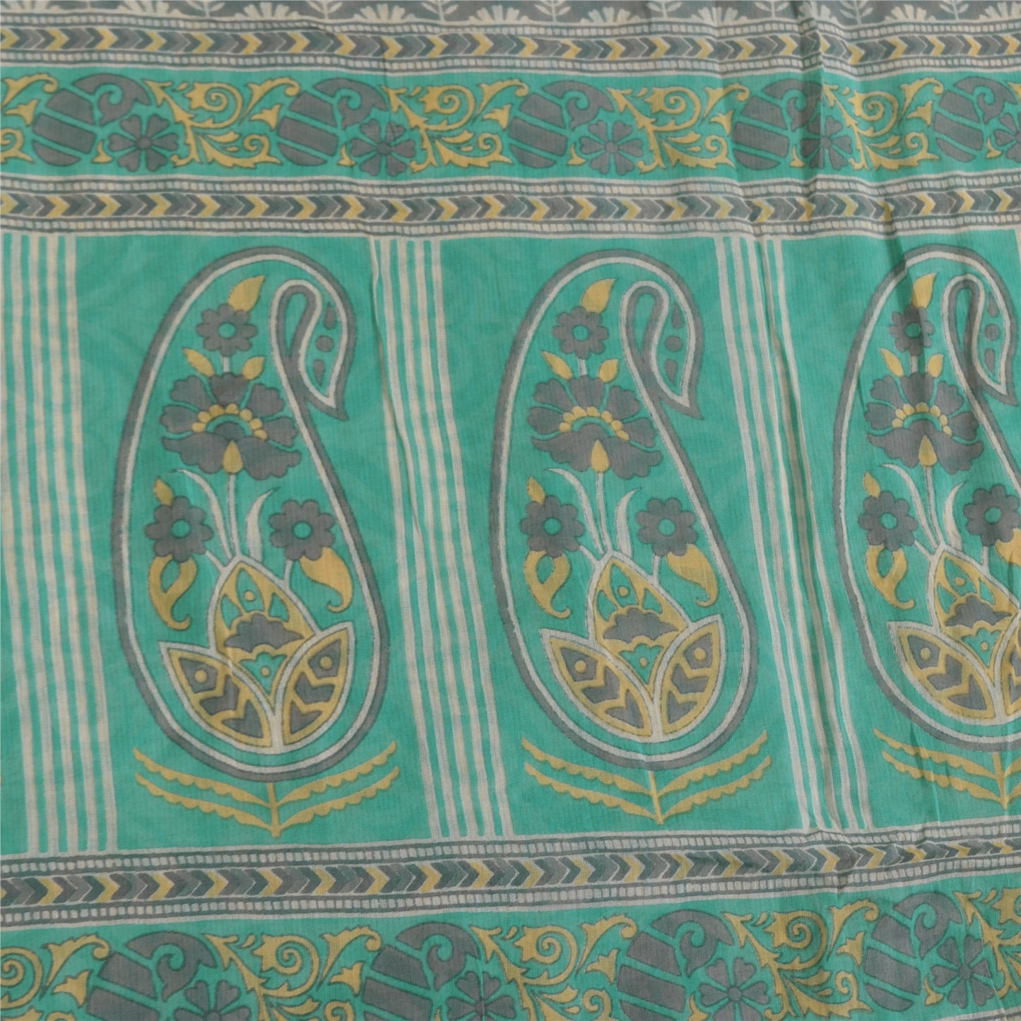 Sanskriti Vintage Sarees Sea-Green Pure Cotton Printed Sari 5+yd Craft Sustainable Fabric