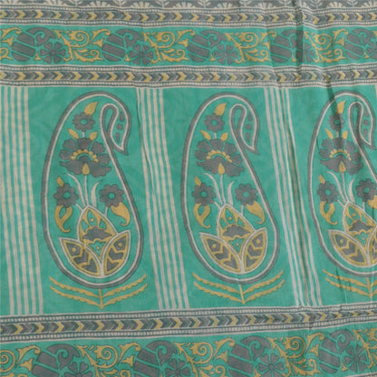 Sanskriti Vintage Sarees Sea-Green Pure Cotton Printed Sari 5+yd Craft Sustainable Fabric