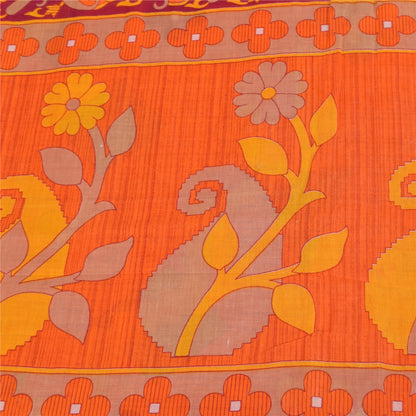 Sanskriti Vintage Sarees Indian Orange Pure Cotton Print Sari 5+yd Craft Sustainable Fabric