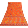 Sanskriti Vintage Sarees Indian Orange Pure Cotton Print Sari 5+yd Craft Sustainable Fabric