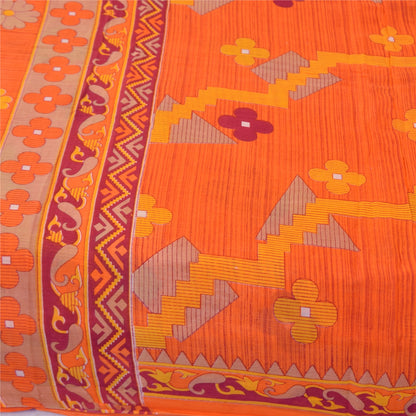 Sanskriti Vintage Sarees Indian Orange Pure Cotton Print Sari 5+yd Craft Sustainable Fabric