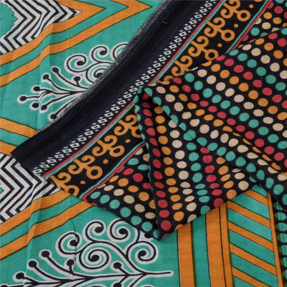 Sanskriti Vintage Sarees Indian Black Pure Cotton Printed Sari 5+yd Craft Sustainable Fabric