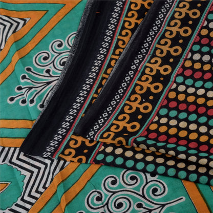 Sanskriti Vintage Sarees Indian Black Pure Cotton Printed Sari 5+yd Craft Sustainable Fabric