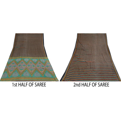 Sanskriti Vintage Sarees Indian Black Pure Cotton Printed Sari 5+yd Craft Sustainable Fabric