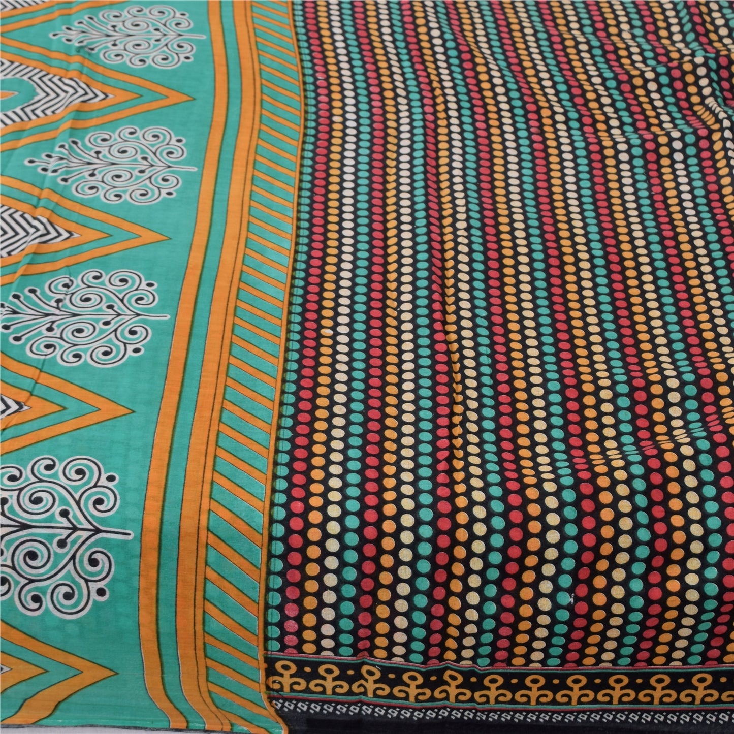 Sanskriti Vintage Sarees Indian Black Pure Cotton Printed Sari 5+yd Craft Sustainable Fabric