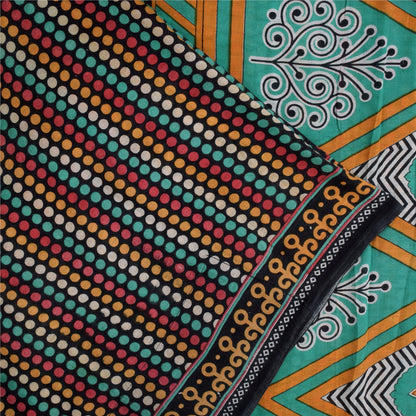 Sanskriti Vintage Sarees Indian Black Pure Cotton Printed Sari 5+yd Craft Sustainable Fabric