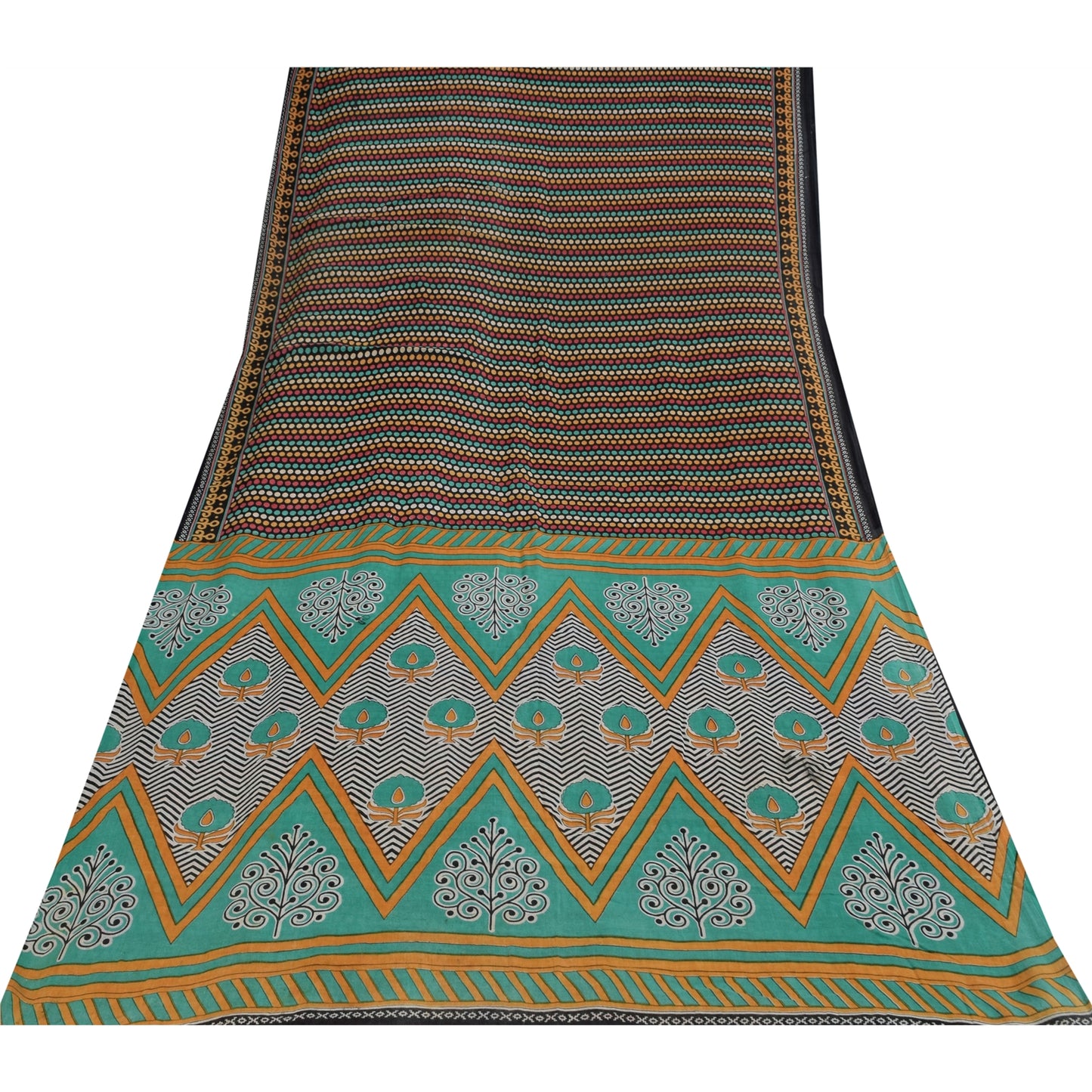 Sanskriti Vintage Sarees Indian Black Pure Cotton Printed Sari 5+yd Craft Sustainable Fabric