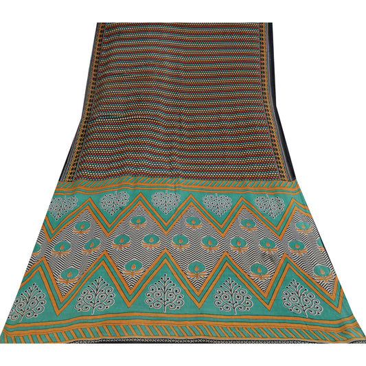 Санскритские винтажные сари индийское черное чистое хлопковое сари с принтом 5+ ярдов ткань для рукоделия из экологически чистой ткани