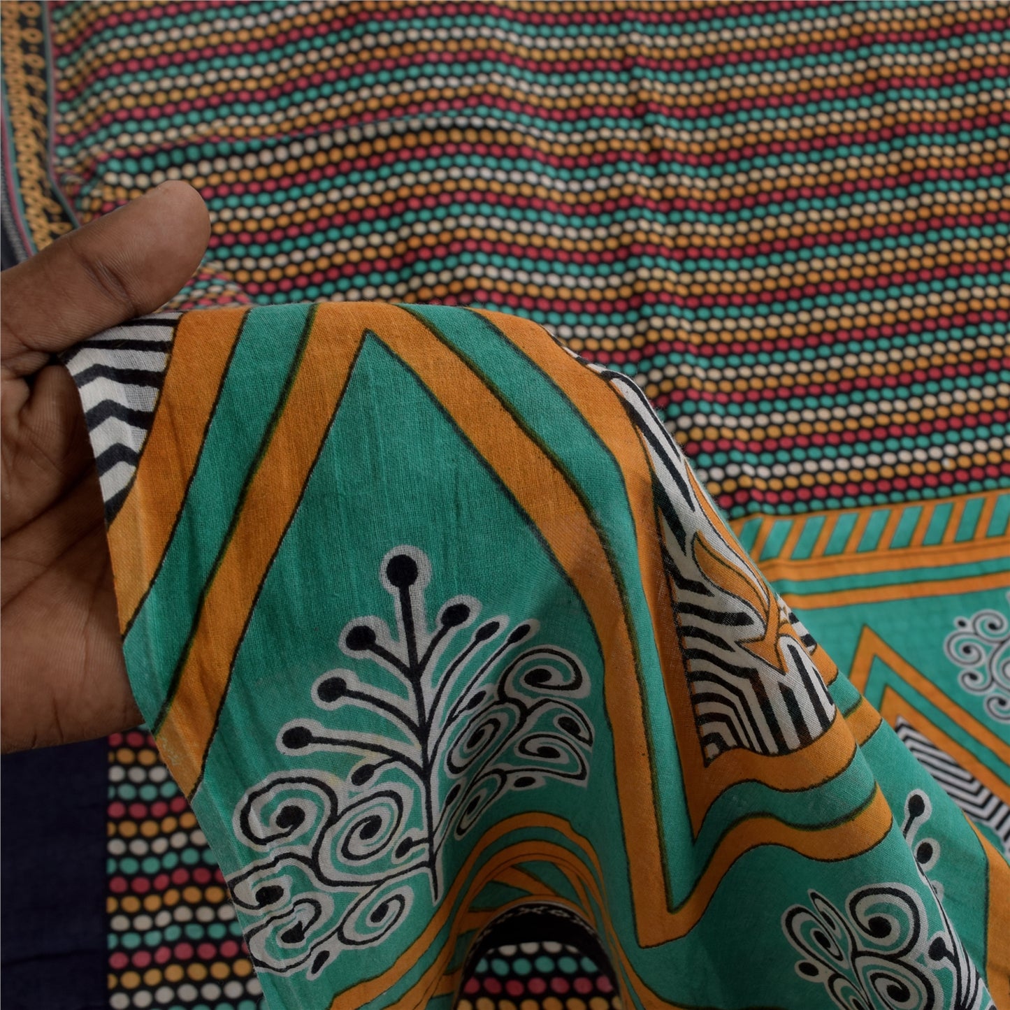 Sanskriti Vintage Sarees Indian Black Pure Cotton Printed Sari 5+yd Craft Sustainable Fabric