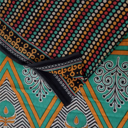 Sanskriti Vintage Sarees Indian Black Pure Cotton Printed Sari 5+yd Craft Sustainable Fabric