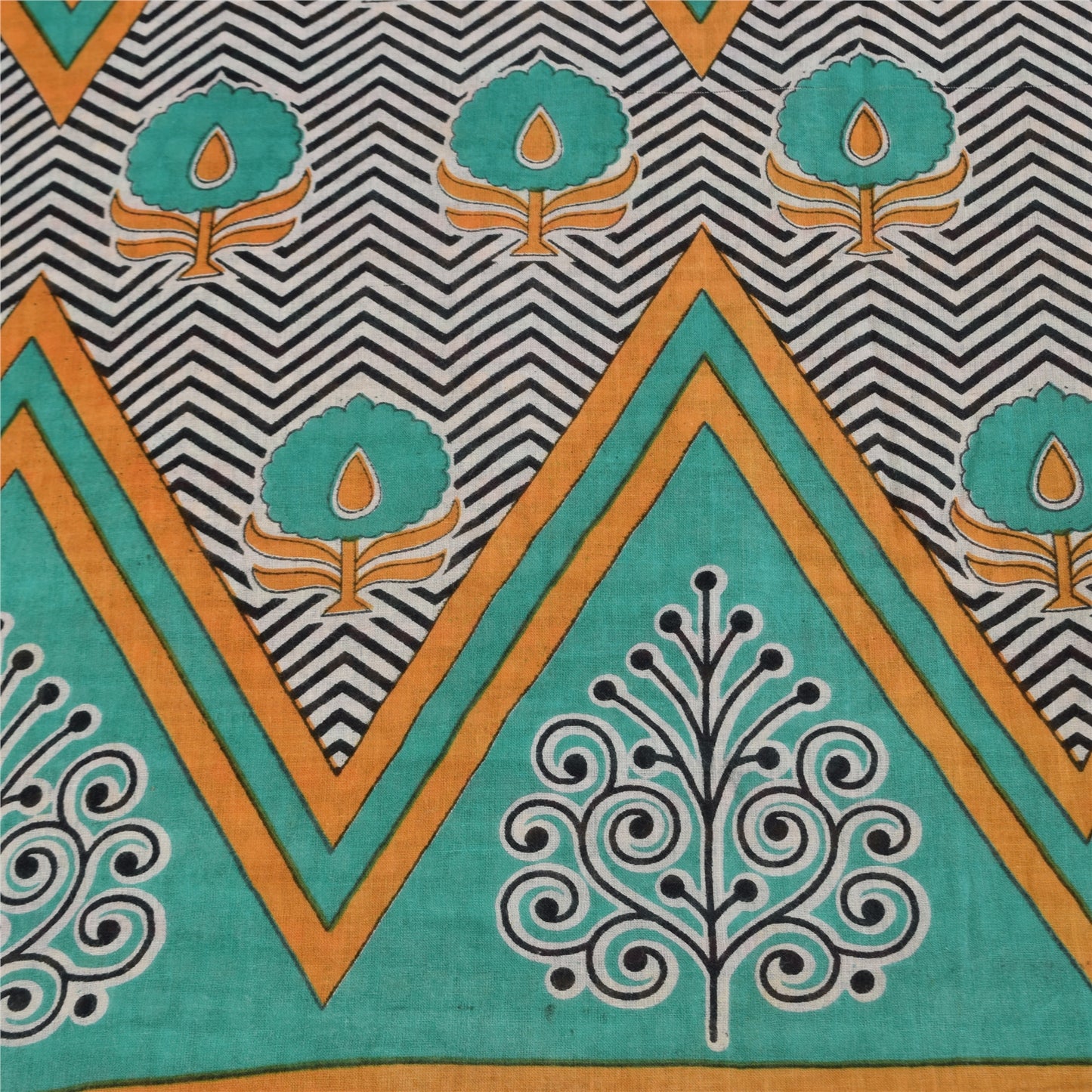 Sanskriti Vintage Sarees Indian Black Pure Cotton Printed Sari 5+yd Craft Sustainable Fabric