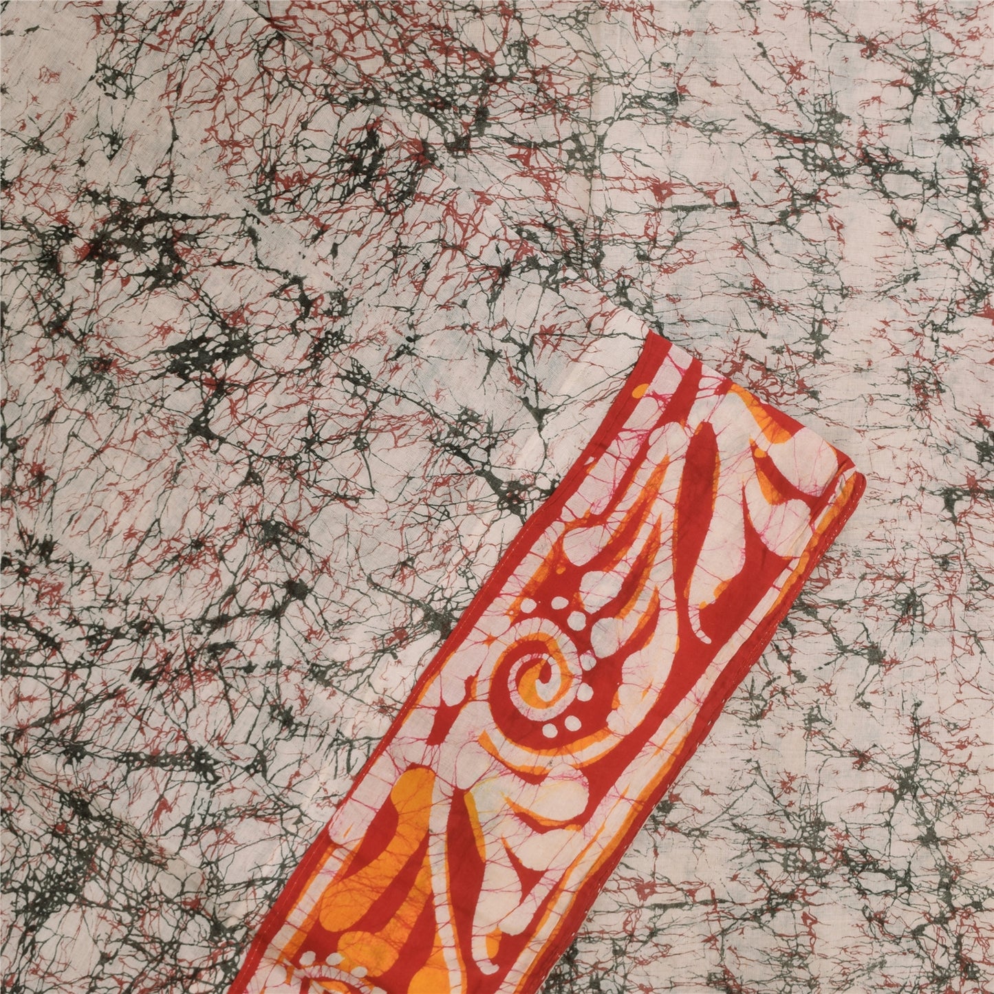 Sanskriti Vintage Sarees Ivory Batik Work Pure Cotton Sari 5+yd Craft Sustainable Fabric