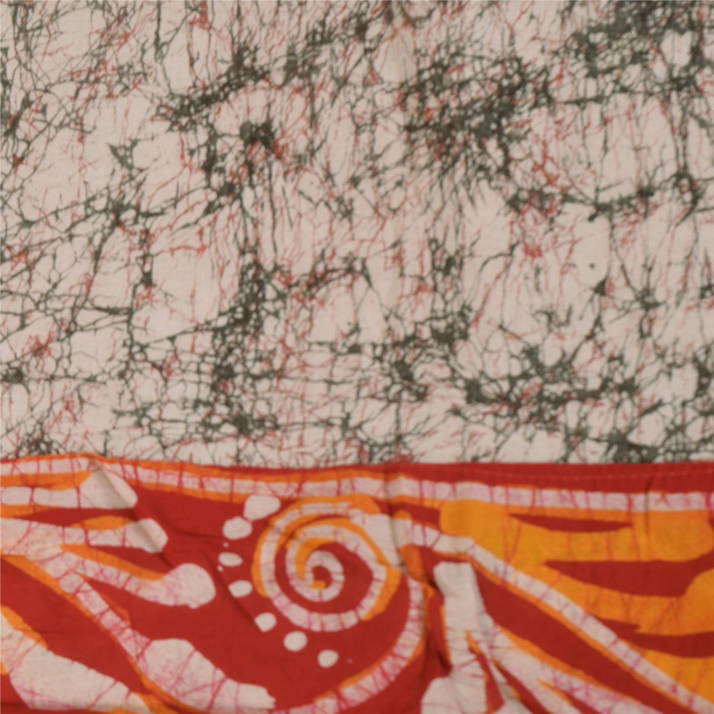 Sanskriti Vintage Sarees Ivory Batik Work Pure Cotton Sari 5+yd Craft Sustainable Fabric