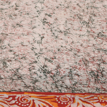 Sanskriti Vintage Sarees Ivory Batik Work Pure Cotton Sari 5+yd Craft Sustainable Fabric