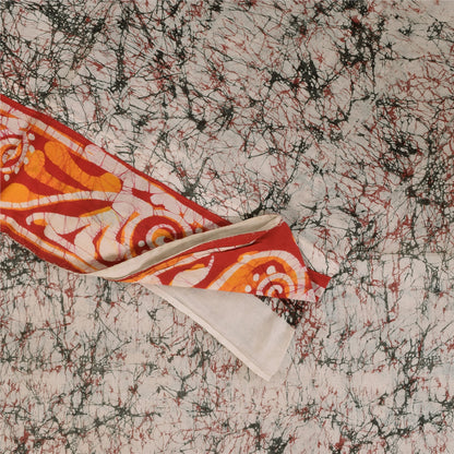 Sanskriti Vintage Sarees Ivory Batik Work Pure Cotton Sari 5+yd Craft Sustainable Fabric