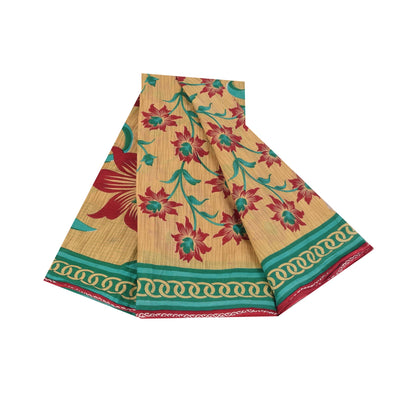 Sanskriti Vintage Sarees Indian Peach Pure Cotton Printed Sari 5+yd Craft Sustainable Fabric