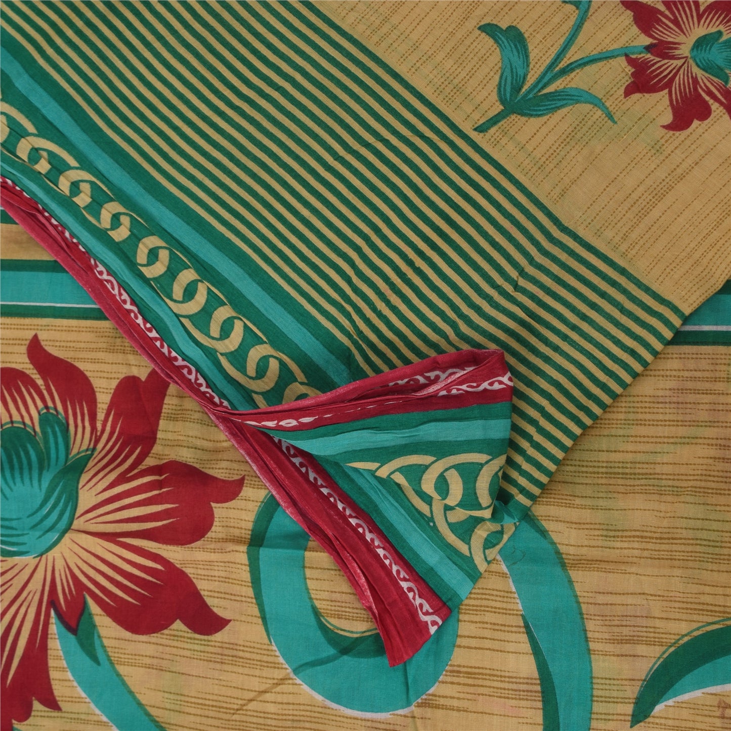 Sanskriti Vintage Sarees Indian Peach Pure Cotton Printed Sari 5+yd Craft Sustainable Fabric