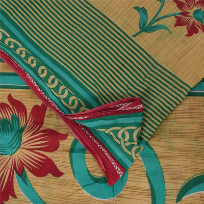 Sanskriti Vintage Sarees Indian Peach Pure Cotton Printed Sari 5+yd Craft Sustainable Fabric