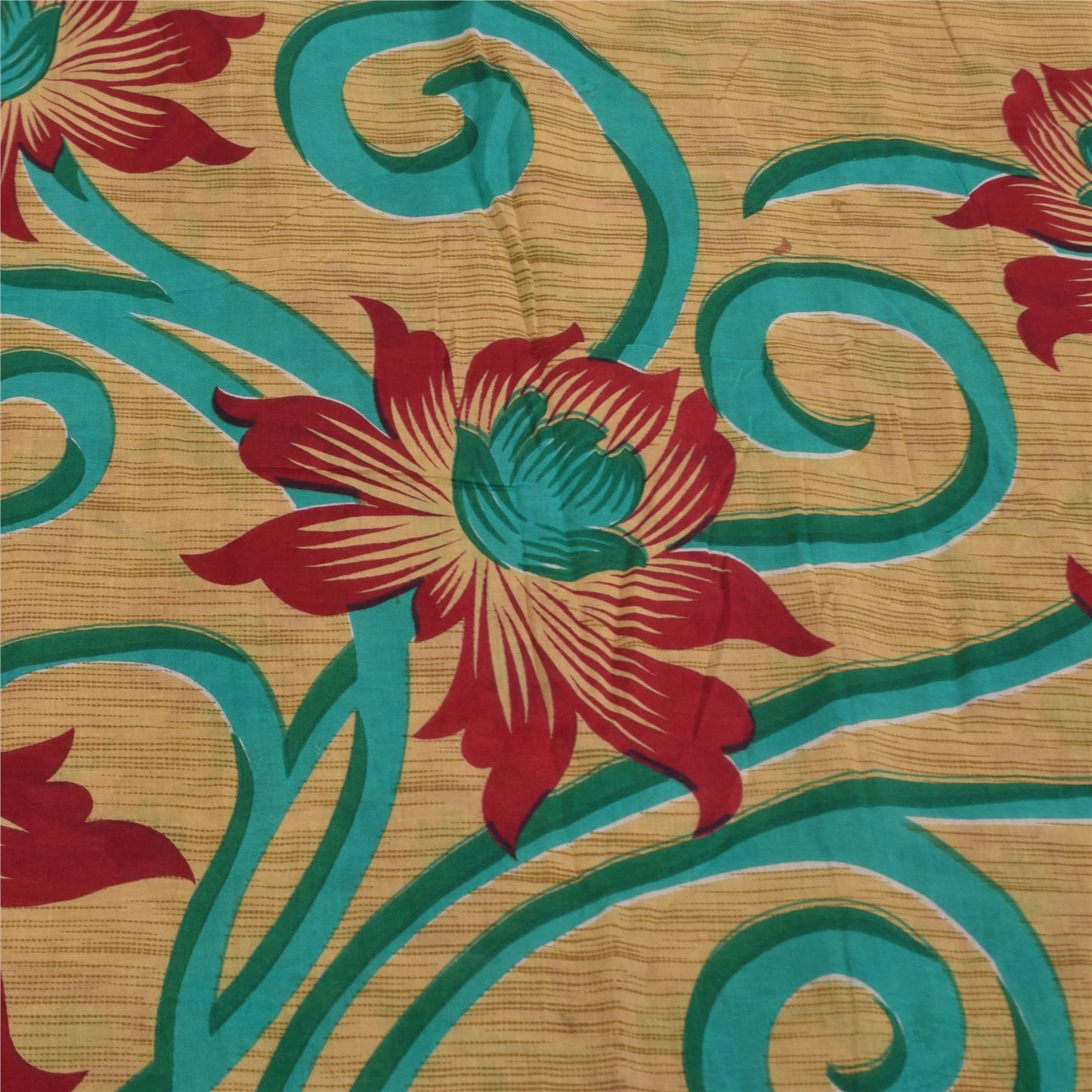 Sanskriti Vintage Sarees Indian Peach Pure Cotton Printed Sari 5+yd Craft Sustainable Fabric