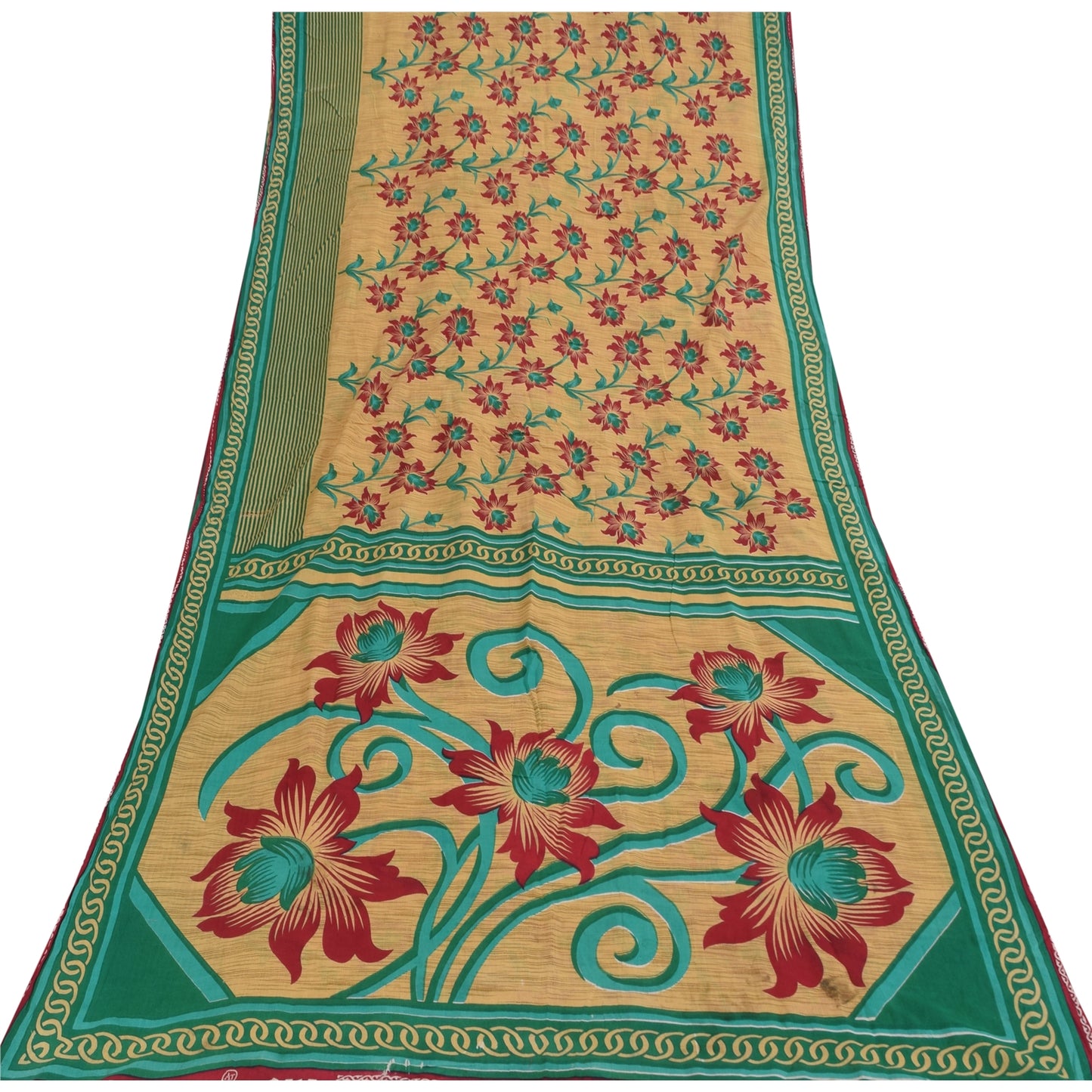 Sanskriti Vintage Sarees Indian Peach Pure Cotton Printed Sari 5+yd Craft Sustainable Fabric