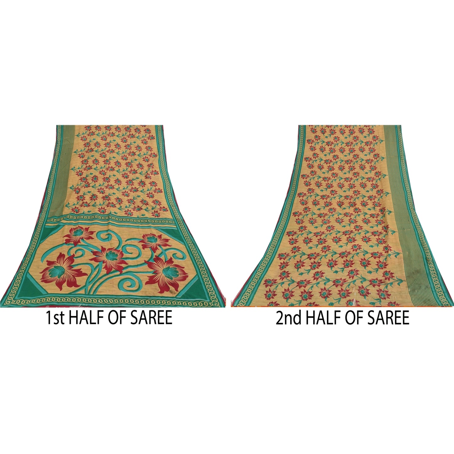 Sanskriti Vintage Sarees Indian Peach Pure Cotton Printed Sari 5+yd Craft Sustainable Fabric