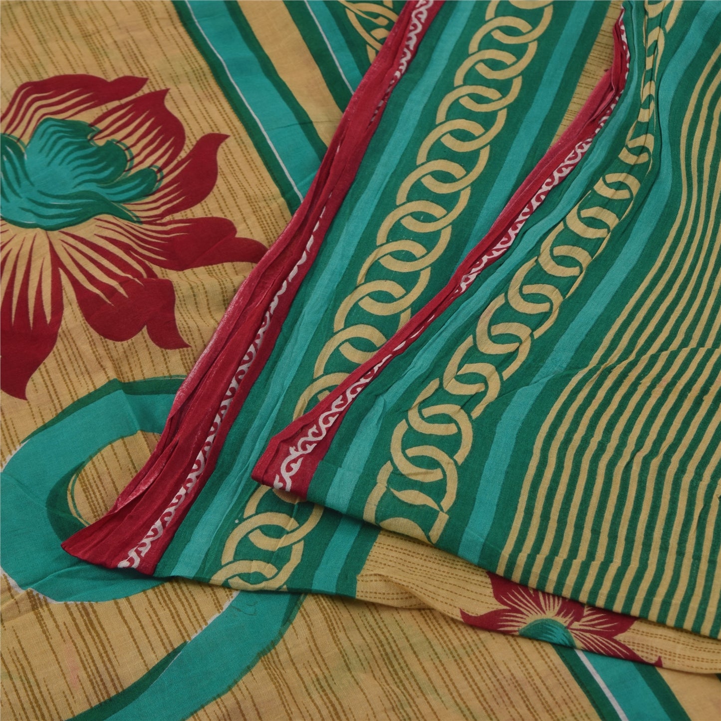 Sanskriti Vintage Sarees Indian Peach Pure Cotton Printed Sari 5+yd Craft Sustainable Fabric
