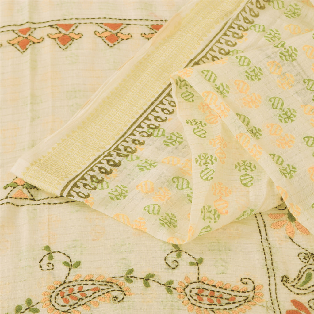 Санскритские винтажные сари, вышитые вручную и вручную блокированные, ткань для сари из чистого хлопка, устойчивая ткань