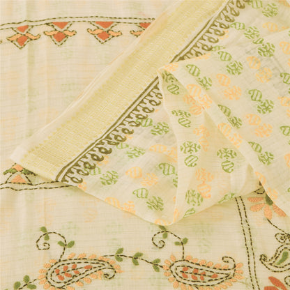 Санскритские винтажные сари, вышитые вручную и вручную блокированные, ткань для сари из чистого хлопка, устойчивая ткань