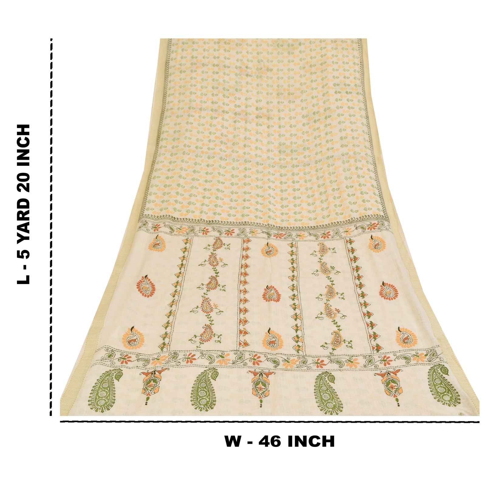 Sanskriti Vintage Sarees Hand Embroidered Kantha & Hand Block Pure Cotton SariFabric