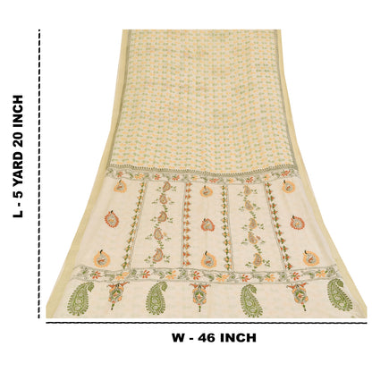 Санскритские винтажные сари, вышитые вручную и вручную блокированные, ткань для сари из чистого хлопка, устойчивая ткань