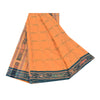 Sanskriti Vintage Sarees Orange Pure Cotton Ikat Hand Woven Sari Craft Sustainable Fabric